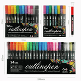 Double-Line Outline Pen 8-Piece Metal Color Marker Set for DIY Handbook Multi