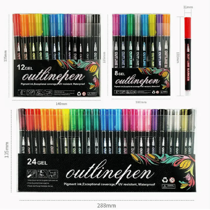 Double-Line Outline Pen 8-Piece Metal Color Marker Set for DIY Handbook Multi