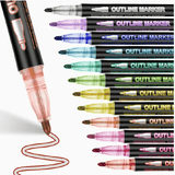 Double-Line Outline Pen 8-Piece Metal Color Marker Set for DIY Handbook Multi