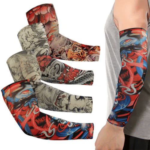 Tencel Tattoo Sleeves 4-Pack for Men Women Sun Protection Arm Covers Black