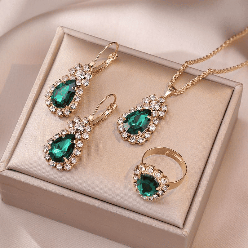 Elegant UPHUI 5-Piece Women's Diamond Square Quartz Watch & Matching Jewelry Set