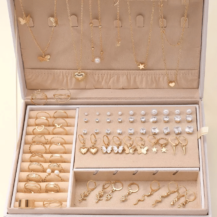76PCS Luxury Butterfly Jewelry Set Necklace Ring Earring Diamond Pearl Zircon Pendant Women's Daily Gift