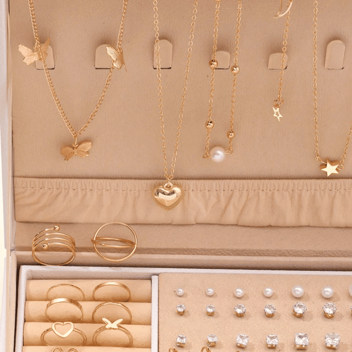 76PCS Luxury Butterfly Jewelry Set Necklace Ring Earring Diamond Pearl Zircon Pendant Women's Daily Gift