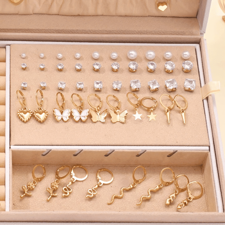 76PCS Luxury Butterfly Jewelry Set Necklace Ring Earring Diamond Pearl Zircon Pendant Women's Daily Gift