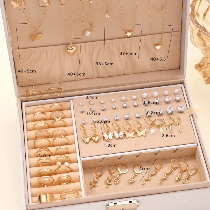 76PCS Luxury Butterfly Jewelry Set Necklace Ring Earring Diamond Pearl Zircon Pendant Women's Daily Gift