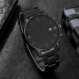 Black Men's 4-Piece Calendar Watch Set with Exquisite Ring Bracelet Necklace