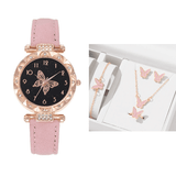 Elegant UPHUI 6-Piece Butterfly Quartz Watch & Matching Jewelry Set for Women
