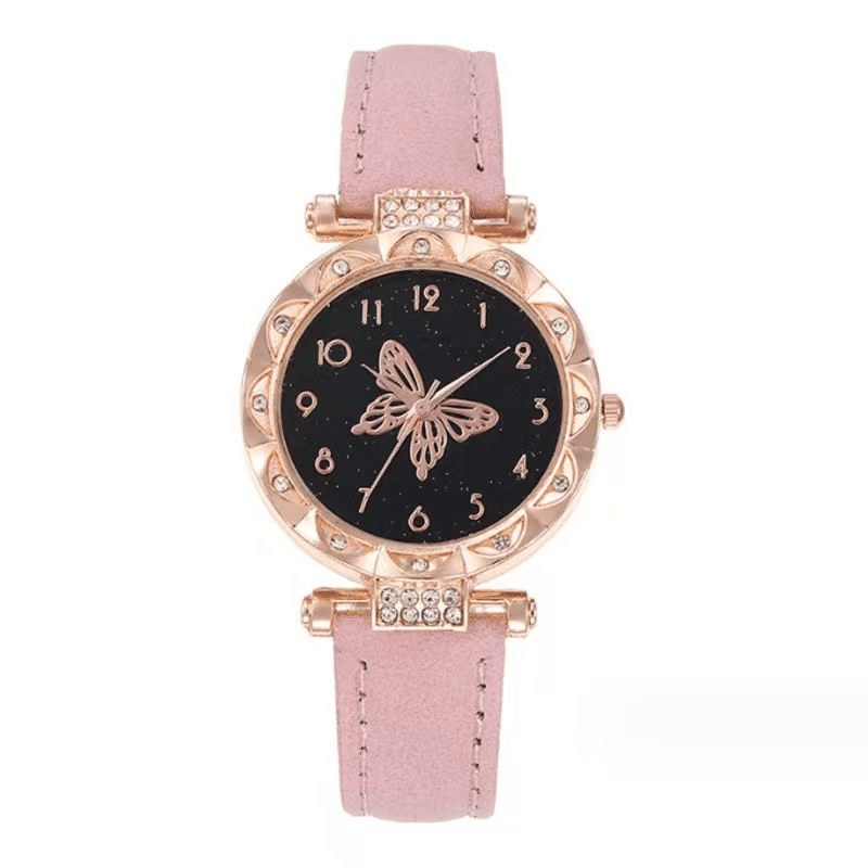 Elegant UPHUI 6-Piece Butterfly Quartz Watch & Matching Jewelry Set for Women