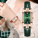 Elegant UPHUI 5-Piece Women's Diamond Square Quartz Watch & Matching Jewelry Set