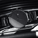 Black Men's 4-Piece Calendar Watch Set with Exquisite Ring Bracelet Necklace