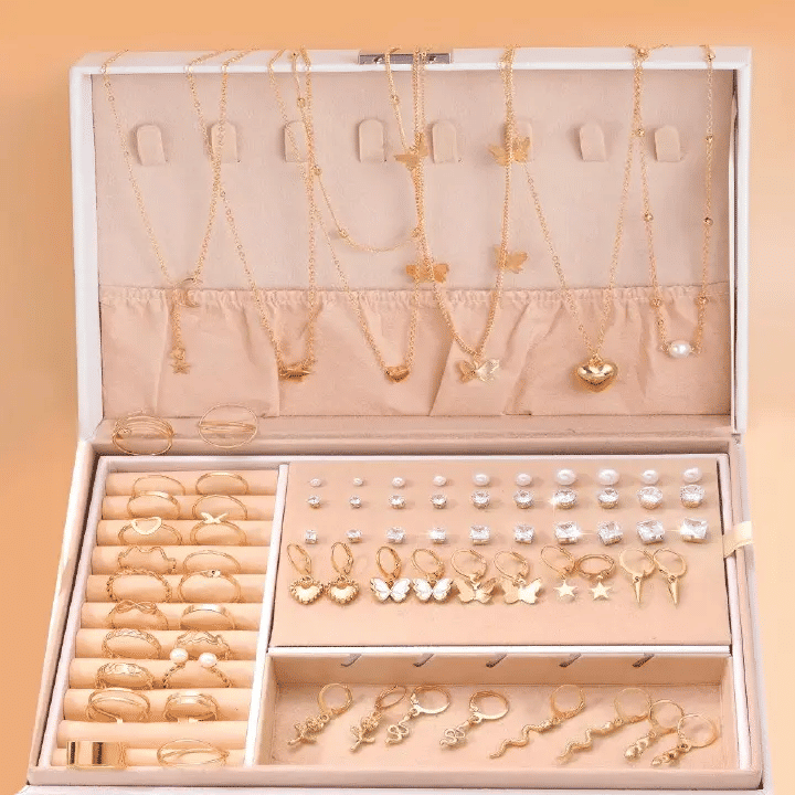76PCS Luxury Butterfly Jewelry Set Necklace Ring Earring Diamond Pearl Zircon Pendant Women's Daily Gift