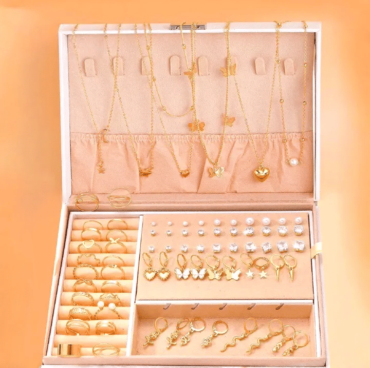 76PCS Luxury Butterfly Jewelry Set Necklace Ring Earring Diamond Pearl Zircon Pendant Women's Daily Gift