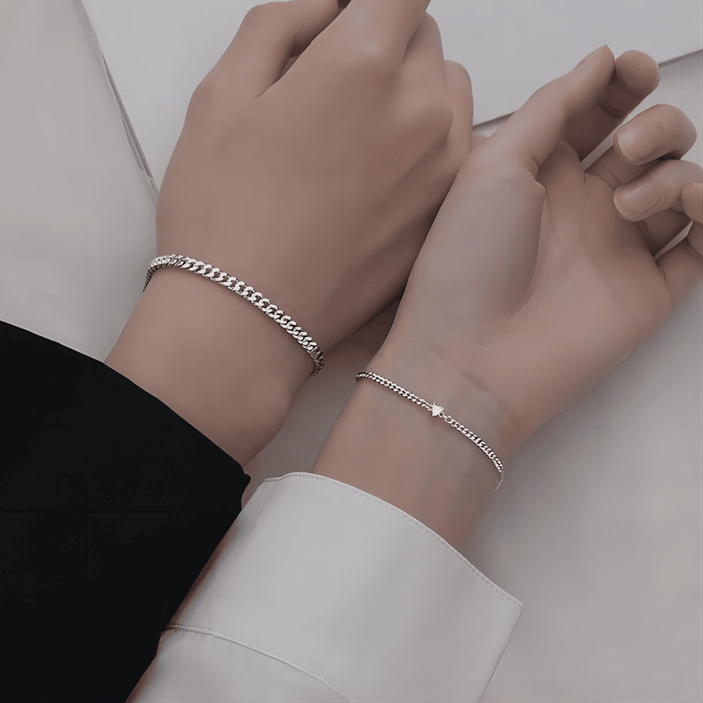 Elegant Stainless Steel Couple Bracelet Set with Crystal Heart Charm