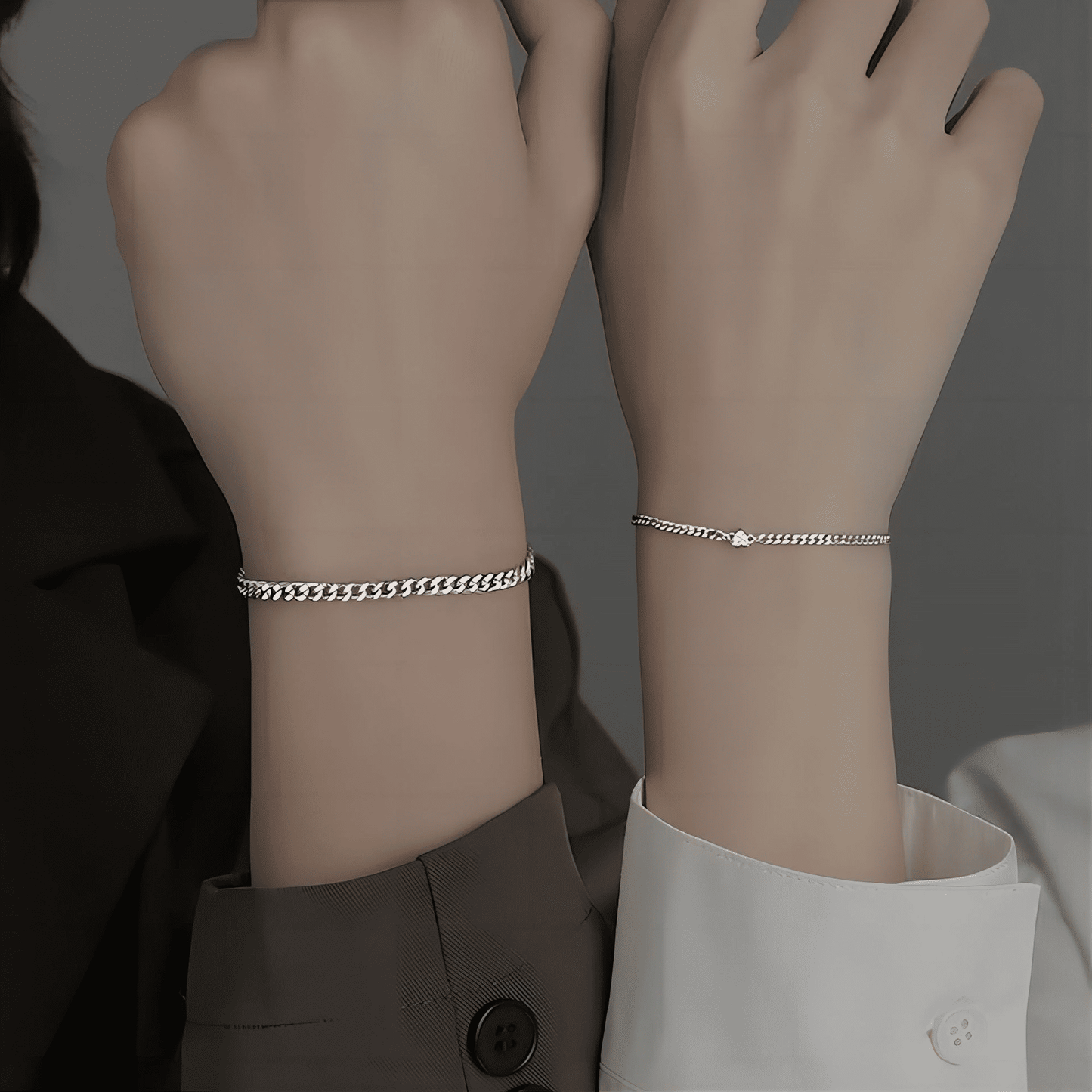 Elegant Stainless Steel Couple Bracelet Set with Crystal Heart Charm