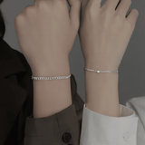 Elegant Stainless Steel Couple Bracelet Set with Crystal Heart Charm
