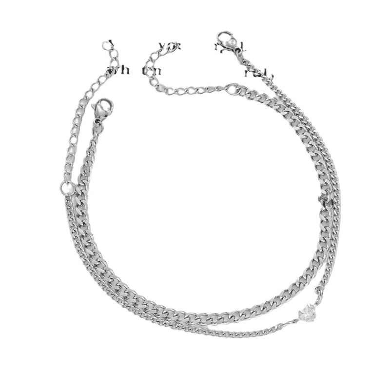 Elegant Stainless Steel Couple Bracelet Set with Crystal Heart Charm