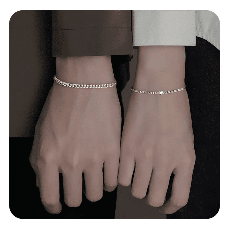 Elegant Stainless Steel Couple Bracelet Set with Crystal Heart Charm
