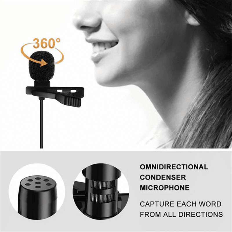 Portable Lapel Microphone Clip-on 3.5mm Jack 59-inch Cable for Speakers