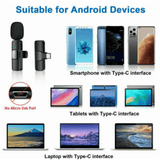 K9 Wireless Lapel Lavalier Microphone with Noise Cancellation for iPhone & Type-C