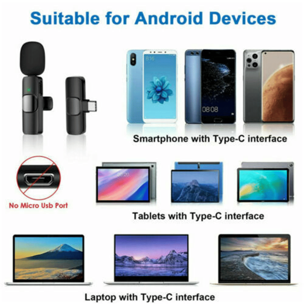 K9 Wireless Lapel Lavalier Microphone with Noise Cancellation for iPhone & Type-C