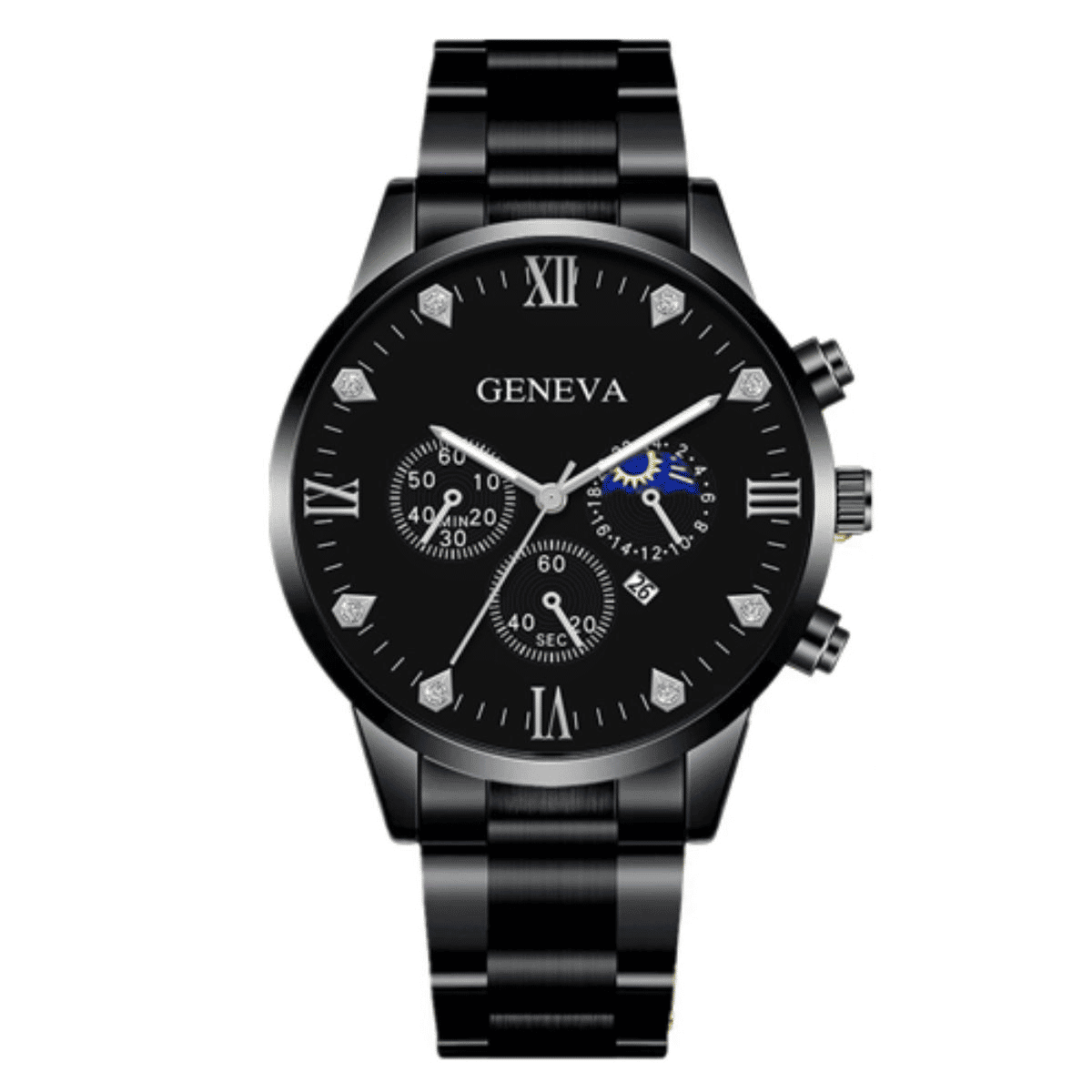 Men's Luxury Quartz Steel Strap Watch and Rudder Bracelet Set