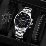 Men's Luxury Quartz Steel Strap Watch and Rudder Bracelet Set