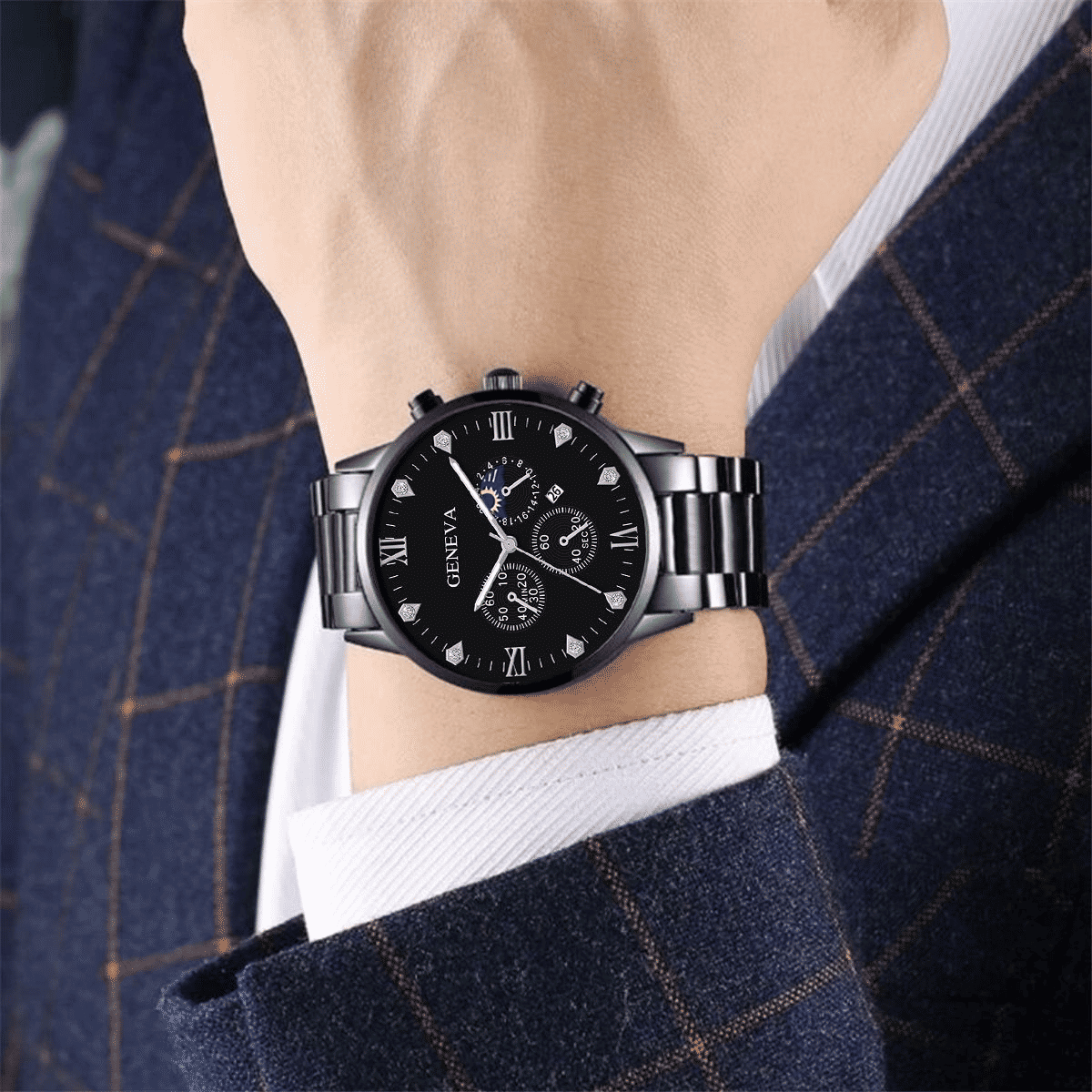 Men's Luxury Quartz Steel Strap Watch and Rudder Bracelet Set