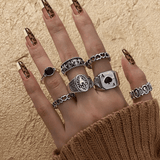 7-Piece Vintage Gothic Rings Set for Men & Women - Dark Spades Love Alloy Jewelry