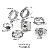 7-Piece Vintage Gothic Rings Set for Men & Women - Dark Spades Love Alloy Jewelry