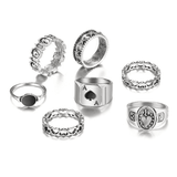 7-Piece Vintage Gothic Rings Set for Men & Women - Dark Spades Love Alloy Jewelry
