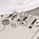 7-Piece Vintage Gothic Rings Set for Men & Women - Dark Spades Love Alloy Jewelry