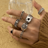 7-Piece Vintage Gothic Rings Set for Men & Women - Dark Spades Love Alloy Jewelry