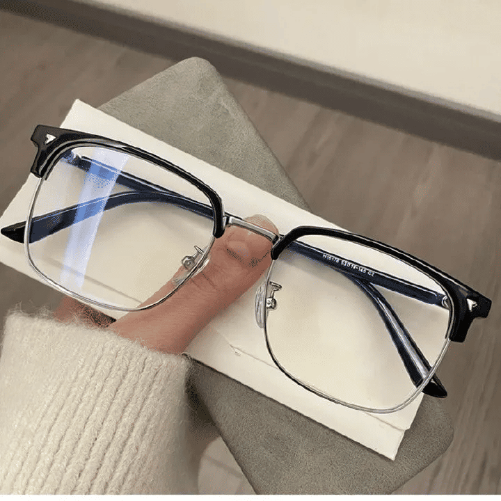 Semi-Rimless Metal Frame Glasses Anti-Blue Light Flat Lens Unisex Large Fashion Sunglasses