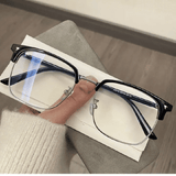 Semi-Rimless Metal Frame Glasses Anti-Blue Light Flat Lens Unisex Large Fashion Sunglasses