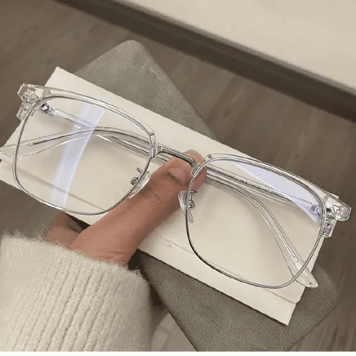 Semi-Rimless Metal Frame Glasses Anti-Blue Light Flat Lens Unisex Large Fashion Sunglasses