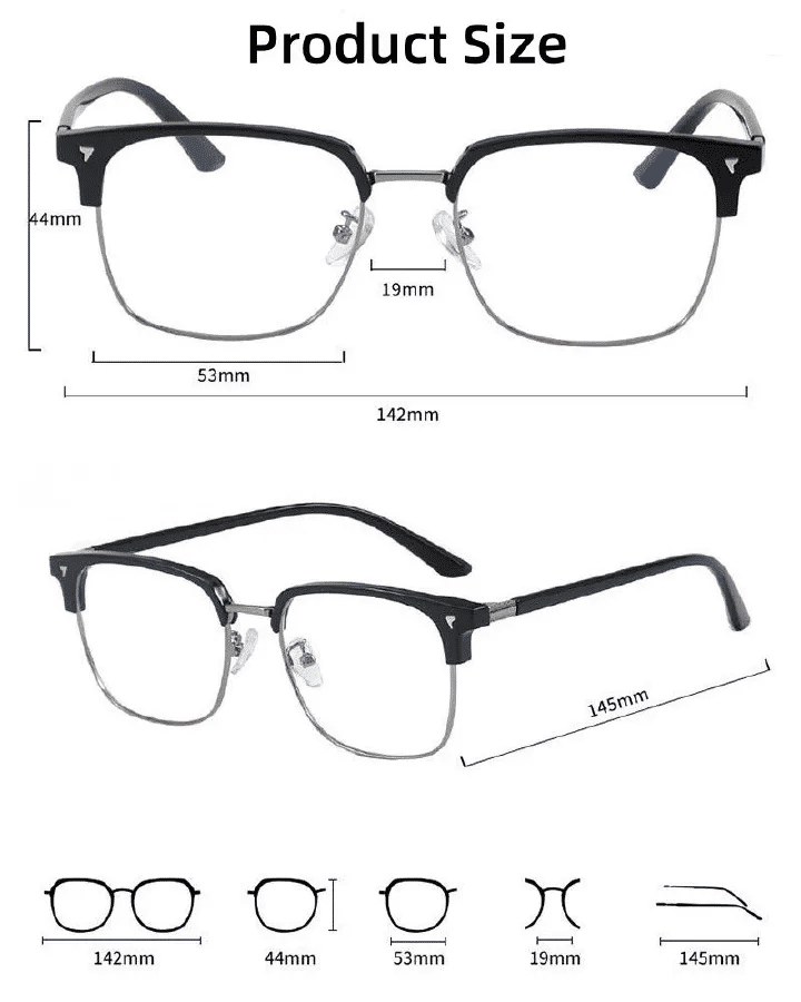 Semi-Rimless Metal Frame Glasses Anti-Blue Light Flat Lens Unisex Large Fashion Sunglasses