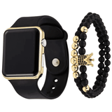 Unisex Square LED Luminous Silicone Sports Watch and Bracelet Set