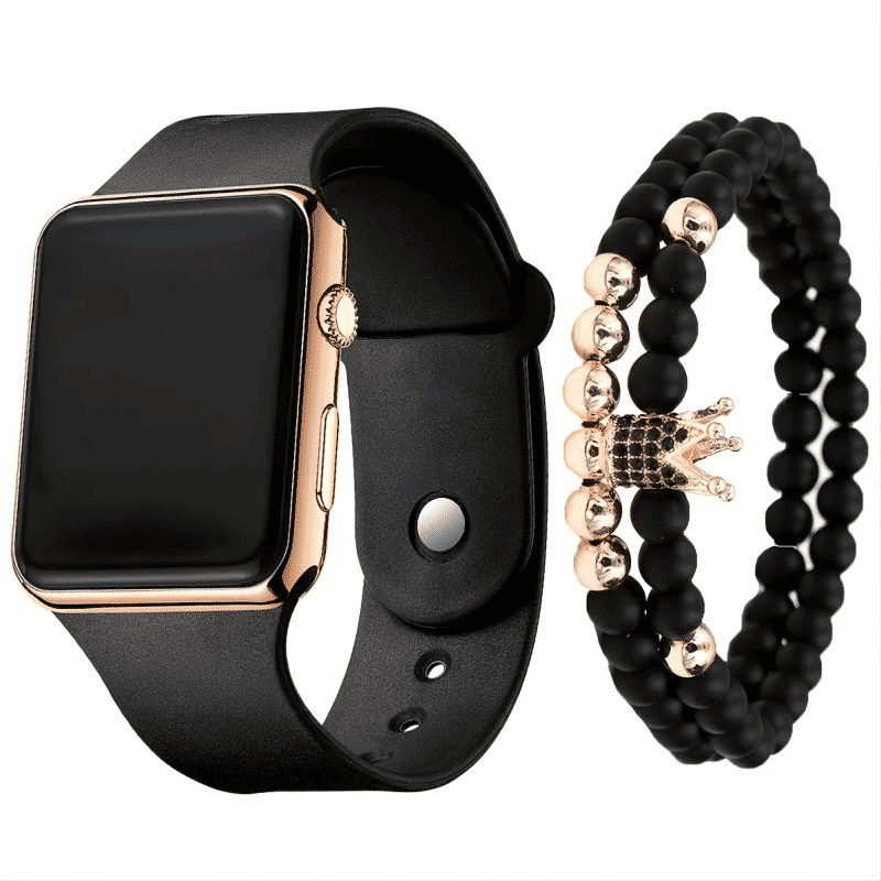 Unisex Square LED Luminous Silicone Sports Watch and Bracelet Set