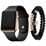 Unisex Square LED Luminous Silicone Sports Watch and Bracelet Set