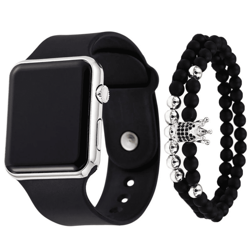 Unisex Square LED Luminous Silicone Sports Watch and Bracelet Set