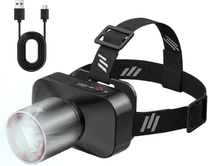 Rechargeable Headlamp 8W 200M Beam 90° Adjustable Waterproof for Camping Hiking