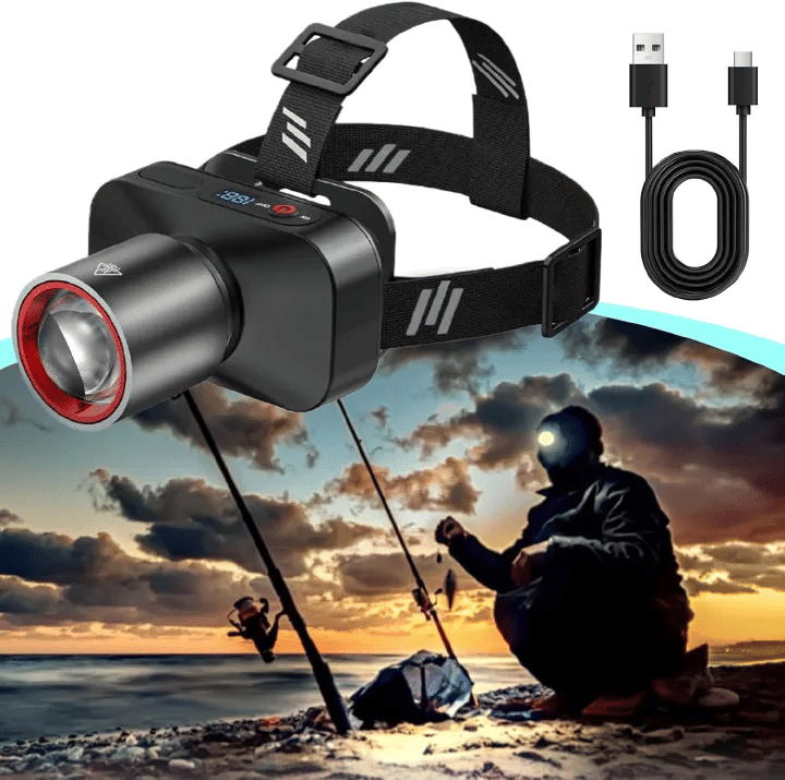 Rechargeable Headlamp 8W 200M Beam 90° Adjustable Waterproof for Camping Hiking