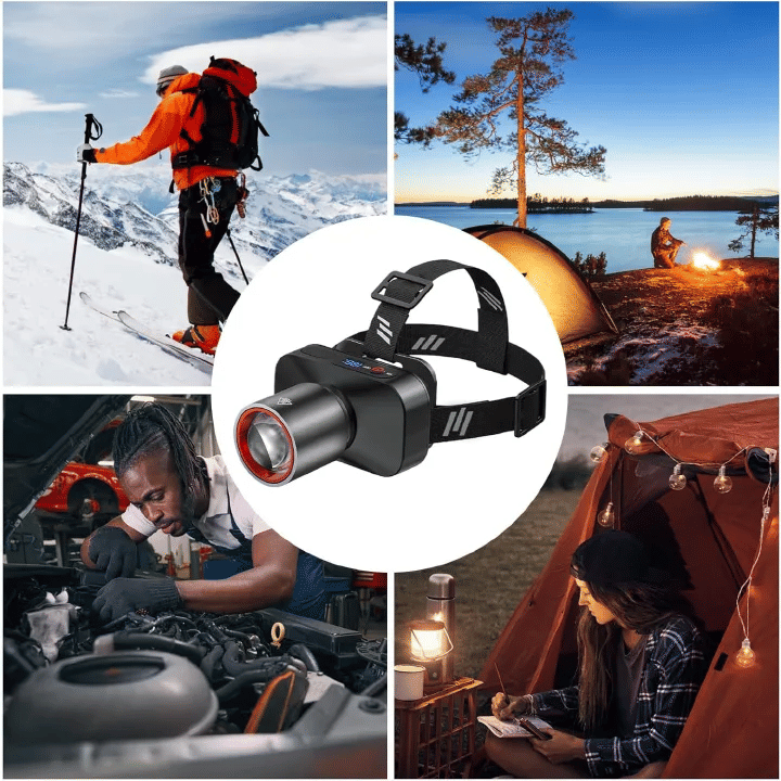 Rechargeable Headlamp 8W 200M Beam 90° Adjustable Waterproof for Camping Hiking
