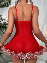 Women's Alluring Red Suspender Lingerie Nightdress - Elegant Slim Fit Sleepwear