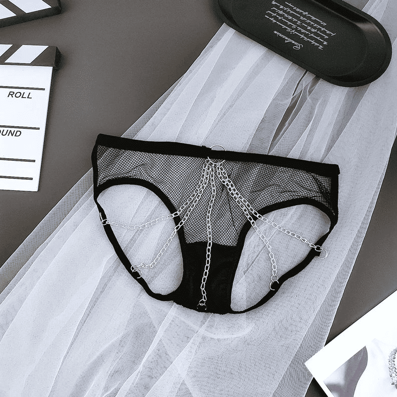 Sultry Lace Metal Chain G-String Thong - Erotic Mesh Low Waist Panties