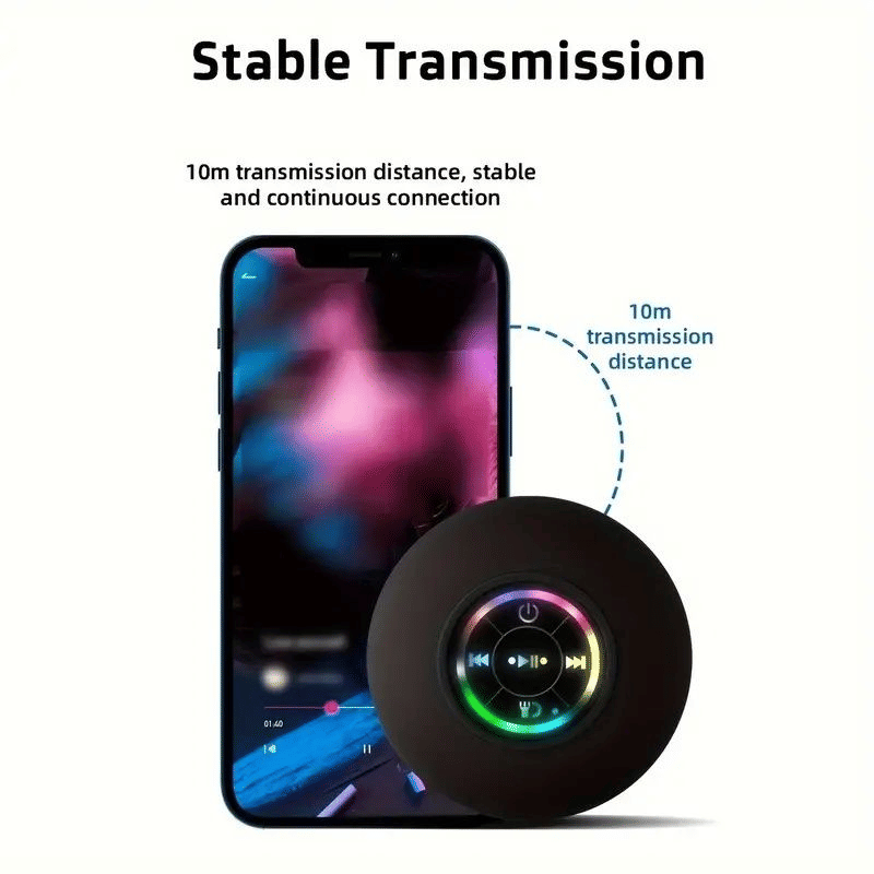 IPX4 Waterproof Mini LED Bathroom Speaker, USB Charging, 5.0 Surround Sound