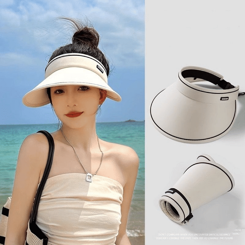 Women's UPF50+ Sunblock Empty Top Visor Hat - Large Overhang Folding UV Protection
