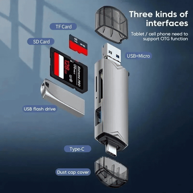 6-in-1 Multifunction USB 3.0 Card Reader Type-C/USB/TF/SD Flash Drive