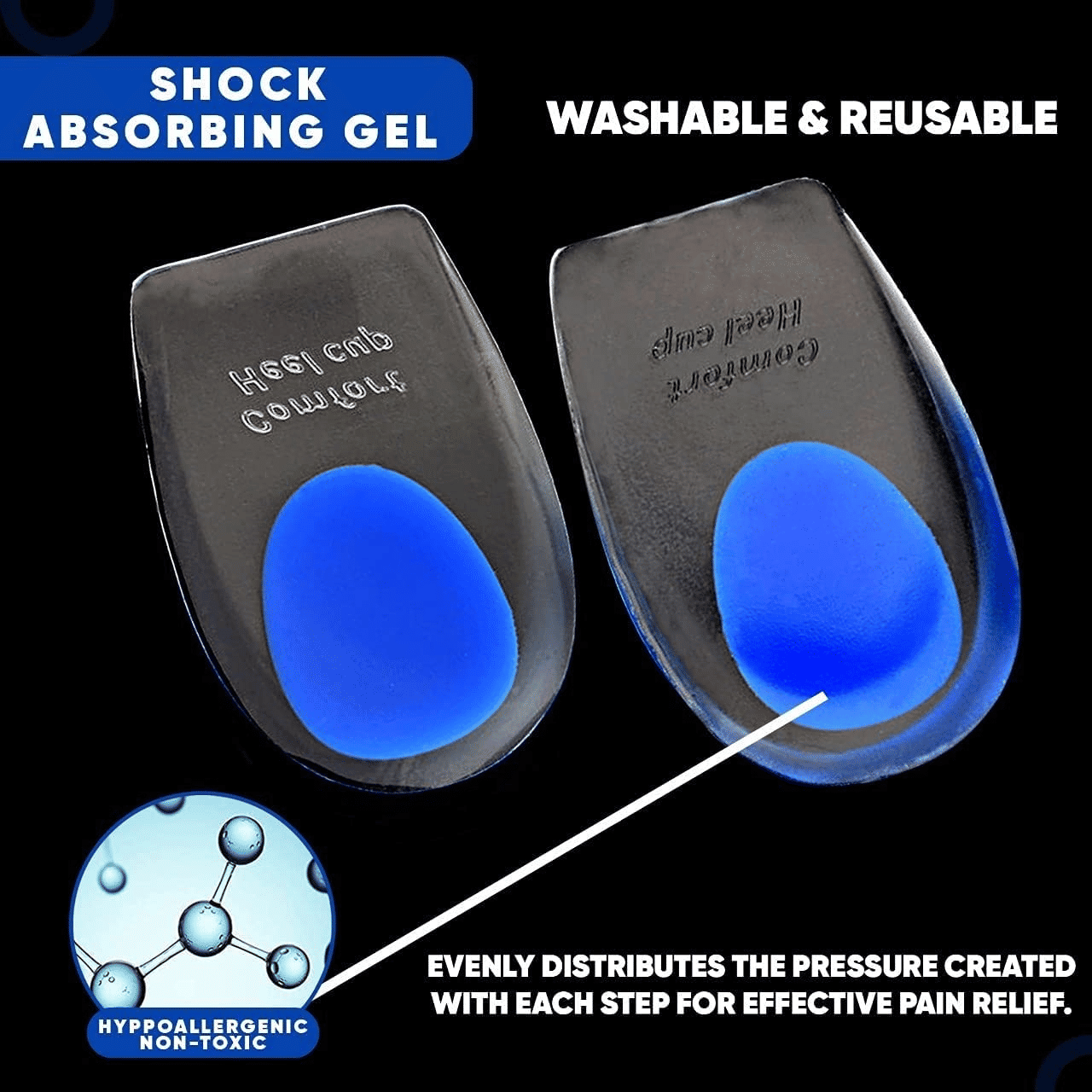 Silicone Gel Heel Cups Shock Absorbing Insoles for Foot Pain
