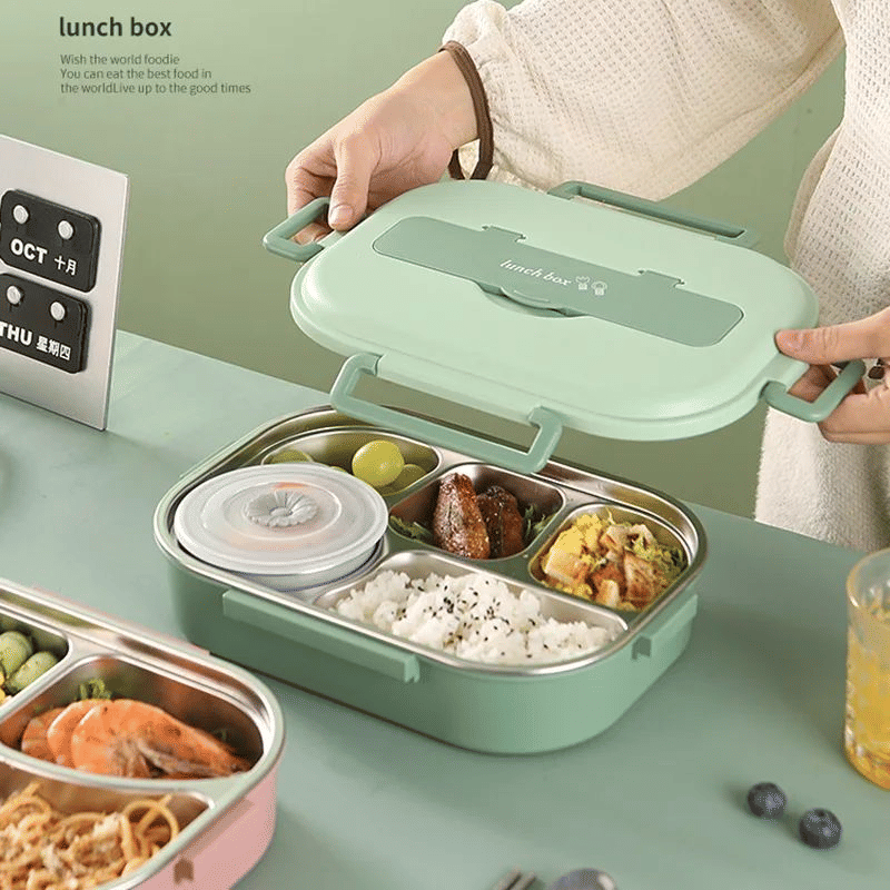 5-in-1 Large Stainless Steel Bento Lunch Box with Soup Bowl